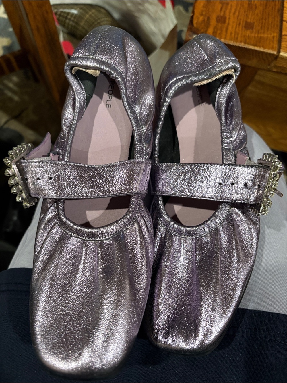 Free People Shimmery Lavender Mary Jane Flats with Crystal Buckle